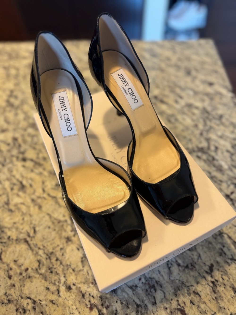 Jimmy Choo Black Patent Peep-Toe Women's Heels - BOX INCLUDED